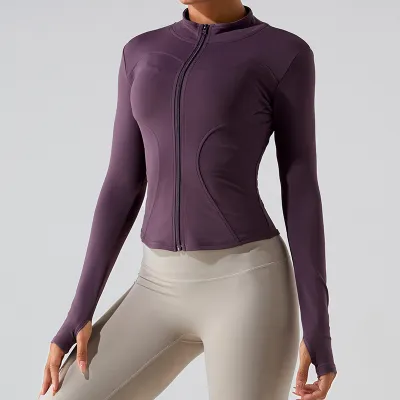 Women Casual Solid Color Long Sleeve Zipper Yoga Sports Jacket