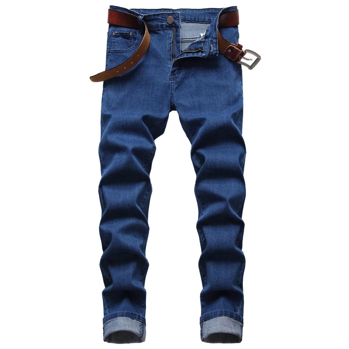 Men Fashion Casual Stretch Slim Fit Denim Jeans Mid-Waist Straight
