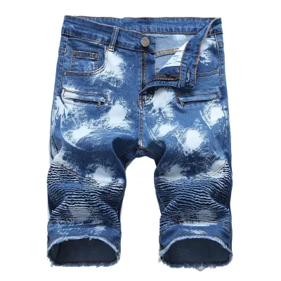 Men's Fashion Zipper Wrinkle Stretch Denim Shorts