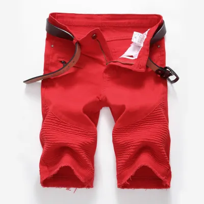 Men's Fashion Zipper Wrinkle Stretch Denim Shorts