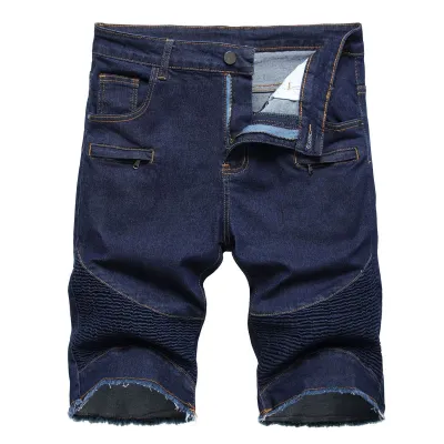 Men's Fashion Zipper Wrinkle Stretch Denim Shorts