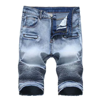 Men's Fashion Zipper Wrinkle Stretch Denim Shorts