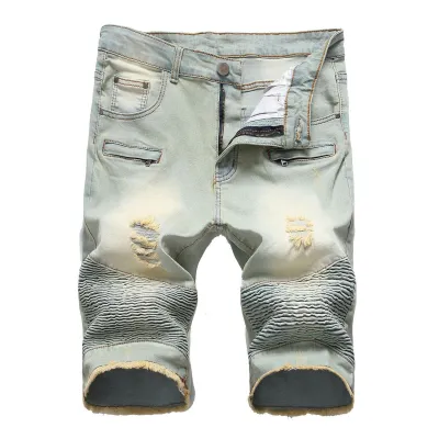 Men's Fashion Zipper Wrinkle Stretch Denim Shorts