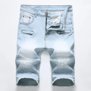 Men's Fashion Zipper Wrinkle Stretch Denim Shorts