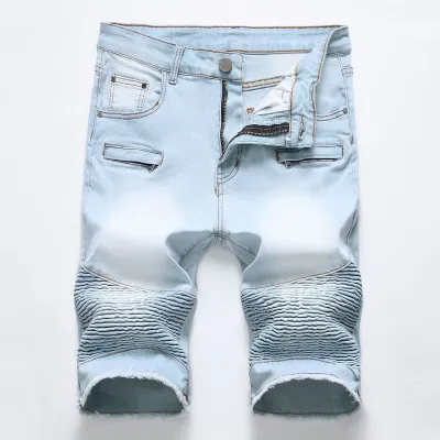 Men's Fashion Zipper Wrinkle Stretch Denim Shorts