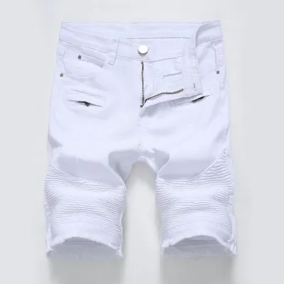 Men's Fashion Zipper Wrinkle Stretch Denim Shorts