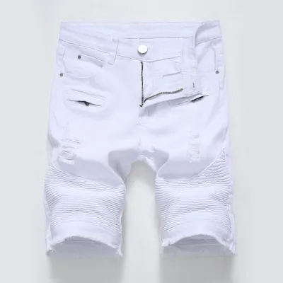 Men's Fashion Zipper Wrinkle Stretch Denim Shorts