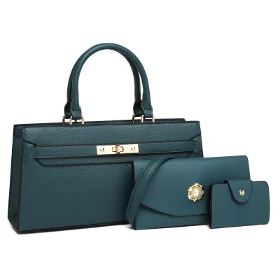 Vintage Solid Color Large Capacity PU Handbag Three-Piece Set with Shoulder Strap