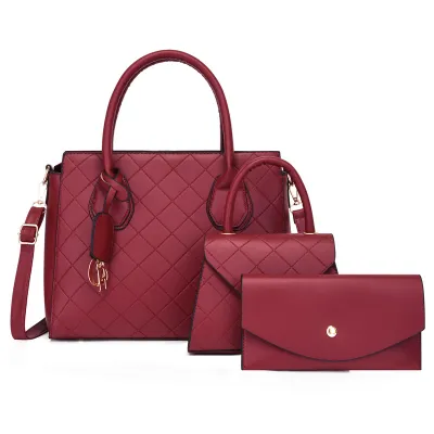 Fashion Street Trend Solid Color Large Capacity PU Handbag Three Piece Set with Zipper