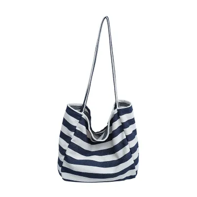 Simple Casual Large Capacity Stripe Canvas Tote Bag
