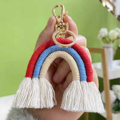 Bohemian Tassel Rainbow Keychain Bag Hanging Accessory Cotton Thread European Style