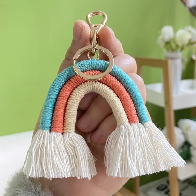 Bohemian Tassel Rainbow Keychain Bag Hanging Accessory Cotton Thread European Style