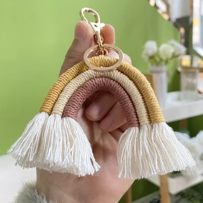 Bohemian Tassel Rainbow Keychain Bag Hanging Accessory Cotton Thread European Style