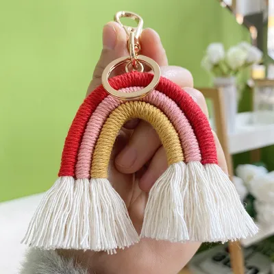 Bohemian Tassel Rainbow Keychain Bag Hanging Accessory Cotton Thread European Style