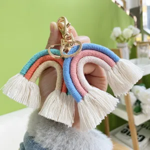 Bohemian Tassel Rainbow Keychain Bag Hanging Accessory Cotton Thread European Style
