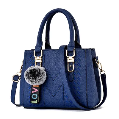Women Fashion Casual Solid Color Fur Ball Pendant PU Handbag