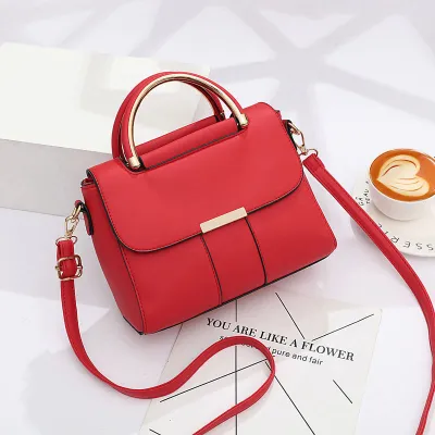 Women Fashion Casual Simple Solid Color Handbag PU Top Handle Small Square Bag with Magnetic Buckle