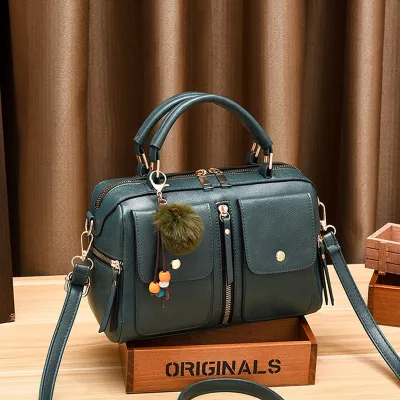 Women Fashion Casual Solid Color PU Zipper Handbag