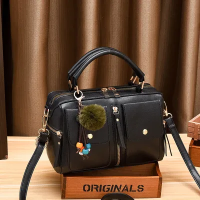 Women Fashion Casual Solid Color PU Zipper Handbag