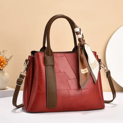 Women Fashion Casual Ribbon PU Tote Handbag with Zipper