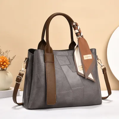 Women Fashion Casual Ribbon PU Tote Handbag with Zipper