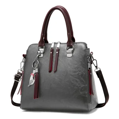 Women Fashion Casual Solid Color Large Capacity PU Handbag with Zipper