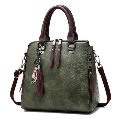 Women Fashion Casual Solid Color Large Capacity PU Handbag with Zipper