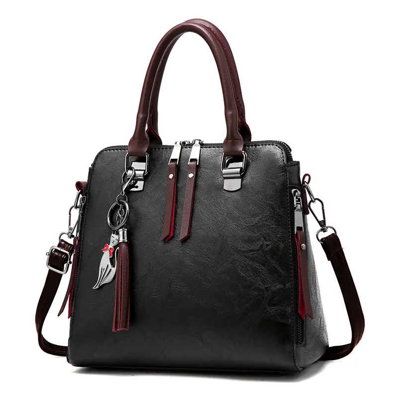 Women Fashion Casual Solid Color Large Capacity PU Handbag with Zipper