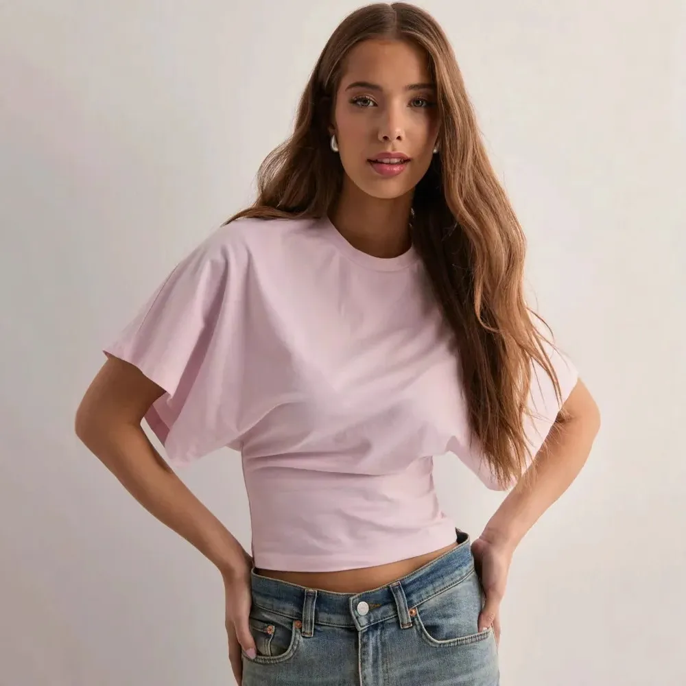 Women Casual Solid Color Bat Sleeve Crewneck T-Shirt
