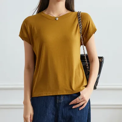 Women Fashion Casual Solid Color Short-Sleeve Slim-Fit T-Shirt