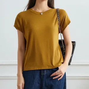 Women Casual Solid Color Short-Sleeve Loose Fit Bat Sleeve T-Shirt