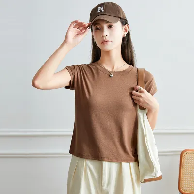 Women Casual Solid Color Short-Sleeve Loose Fit Bat Sleeve T-Shirt