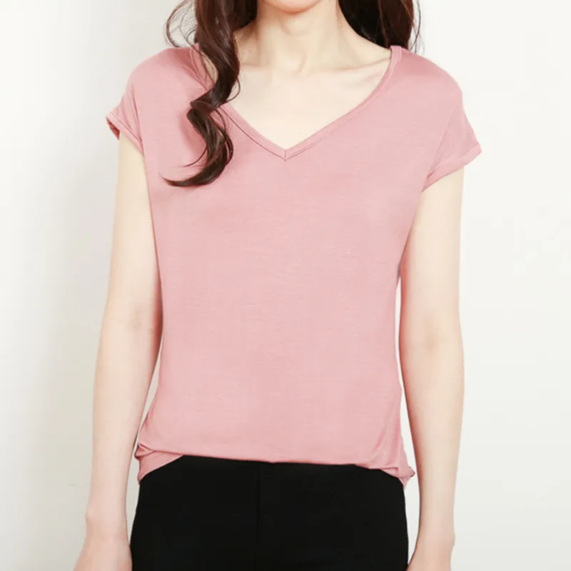 Women Casual V-Neck Sleeveless Slim Fit T-Shirt