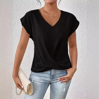 Women's Casual V-Neck Short Sleeve T-Shirt - Commuter Wind Style