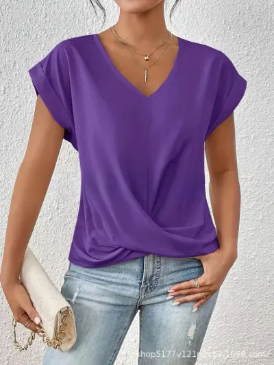 Women's Casual V-Neck Short Sleeve T-Shirt - Commuter Wind Style