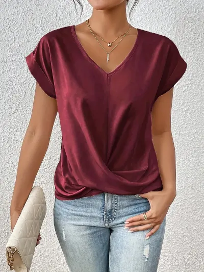 Women's Casual V-Neck Short Sleeve T-Shirt - Commuter Wind Style