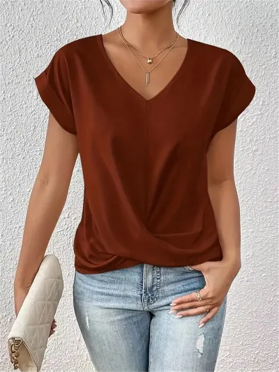 Women's Casual V-Neck Short Sleeve T-Shirt - Commuter Wind Style