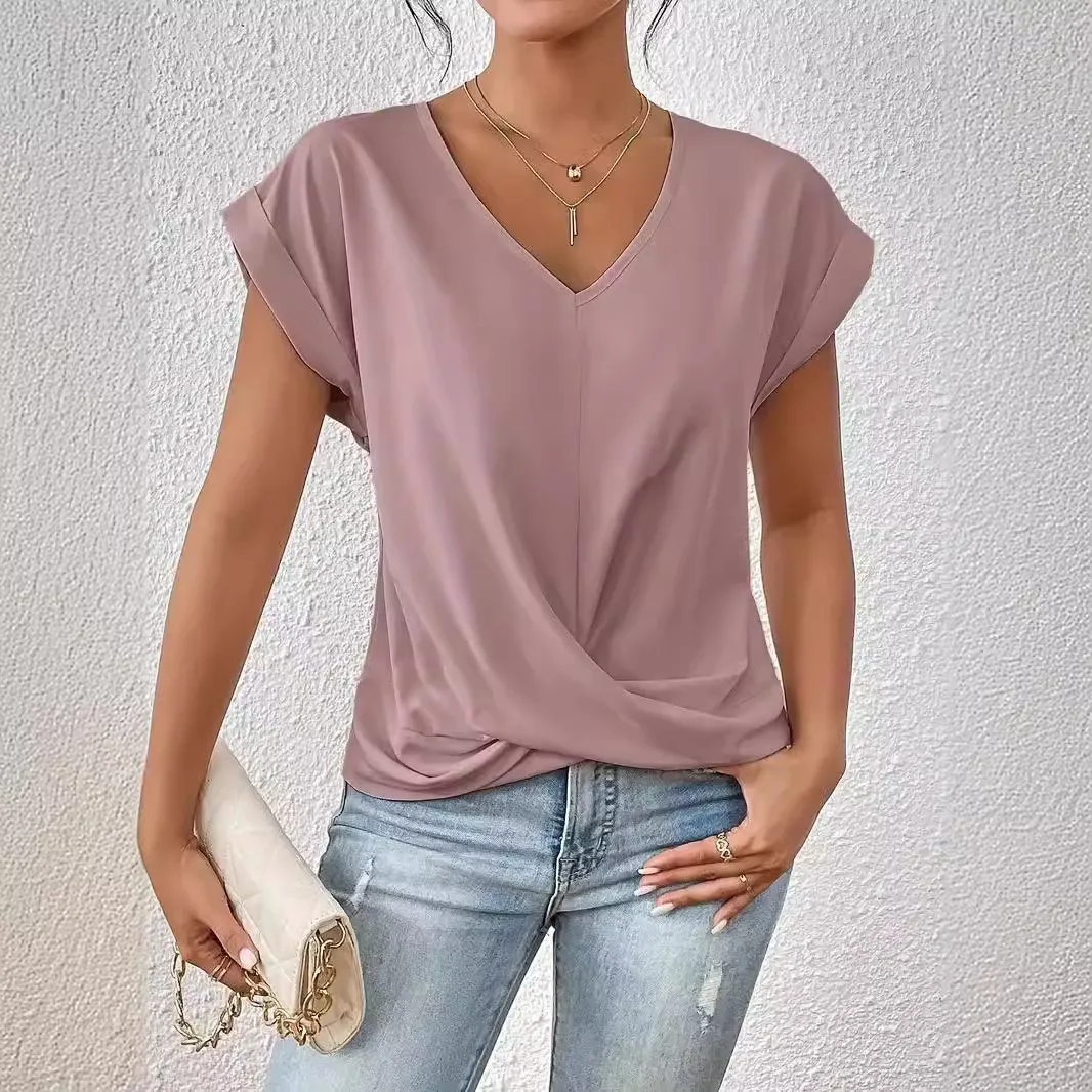 Women's Casual V-Neck Short Sleeve T-Shirt - Commuter Wind Style