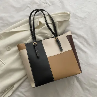 Fashion Stitching Color Large Capacity Tote Bag