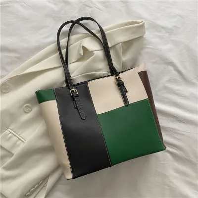 Fashion Stitching Color Large Capacity Tote Bag