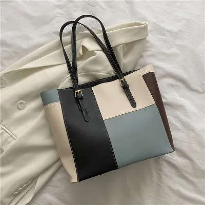 Fashion Stitching Color Large Capacity Tote Bag