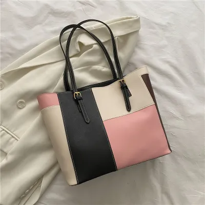 Fashion Stitching Color Large Capacity Tote Bag