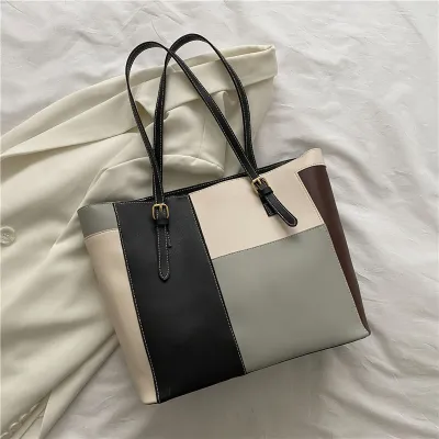 Fashion Stitching Color Large Capacity Tote Bag