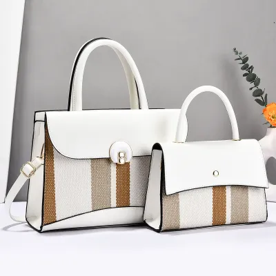 Women Color Blocking 2 In 1 Flap PU Handbag Urban Simplicity Zipper Child-Mother Bag Horizontal Square Medium Soft