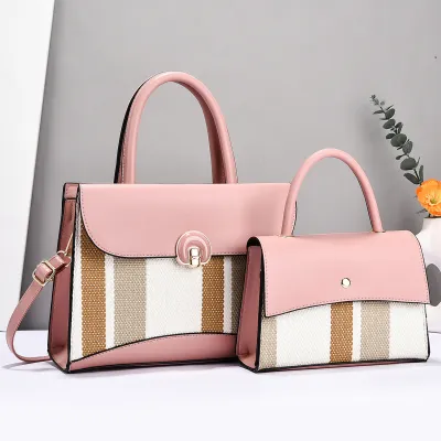 Women Color Blocking 2 In 1 Flap PU Handbag Urban Simplicity Zipper Child-Mother Bag Horizontal Square Medium Soft