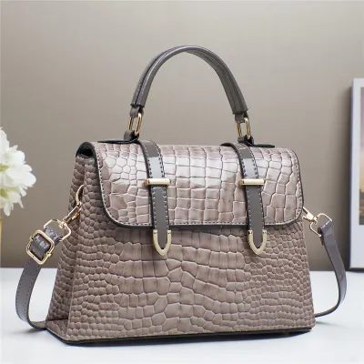 Women Crocodile Pattern Bright PU Handbag Small Square Bag Soft Street Trend