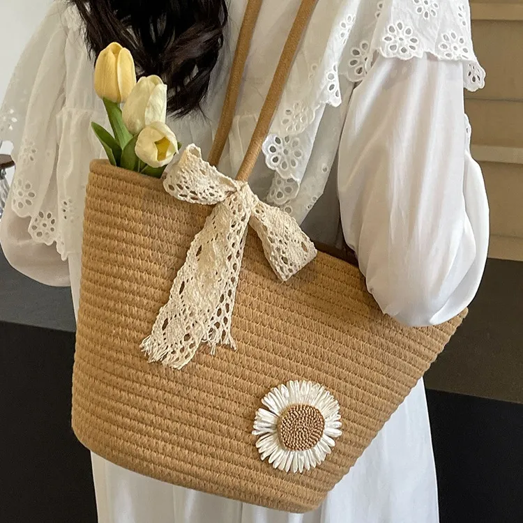 Large Capacity Hand Straw Woven Women Summer Beach Tote Bag Shoulder Bag