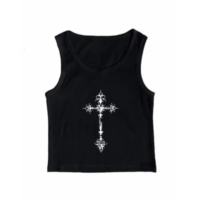 Cross Print Gothic Punk Women Sling Style Tank Top Camis