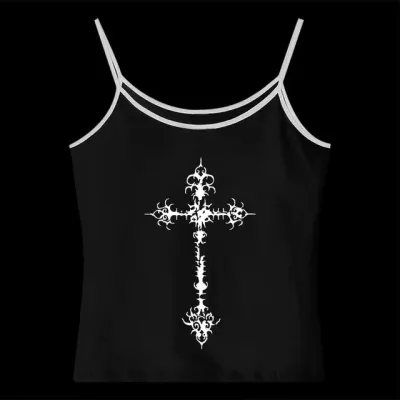 Cross Print Gothic Punk Women Sling Style Tank Top Camis