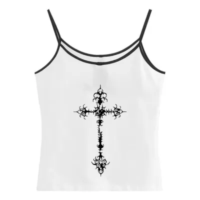 Cross Print Gothic Punk Women Sling Style Tank Top Camis
